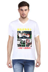 Male V-Neck Half Sleeve Naruto Printed T-Shirt in White