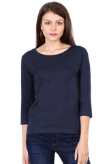 Female Round Neck Full Sleeve T-shirt in Navy Blue