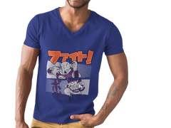 Male V-Neck Half Sleeve Classic Printed T-Shirt in Royal Blue