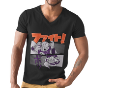 Male V-Neck Half Sleeve Classic Printed T-Shirt in Black