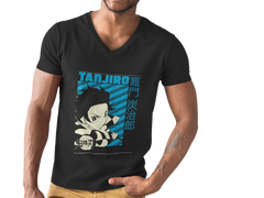 Male V Neck Half Sleeve Classic Printed black