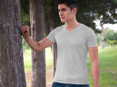 Male Vneck Half Sleeve Grey Melange