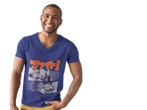 Male V-Neck Half Sleeve Classic Printed T-Shirt in Royal Blue