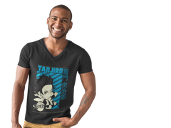 Male V Neck Half Sleeve Classic Printed black