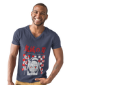 Male V-Neck Half Sleeve Classic Printed T-Shirt in Navy Blue