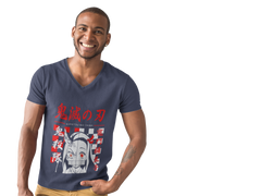 Male V-Neck Half Sleeve Classic Printed T-Shirt in Navy Blue