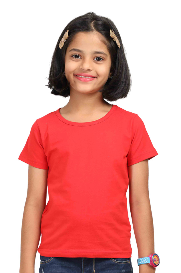 Girl Round Neck Half Sleeve Classic Red