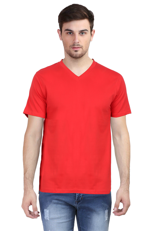 Male Vneck Half Sleeve Red