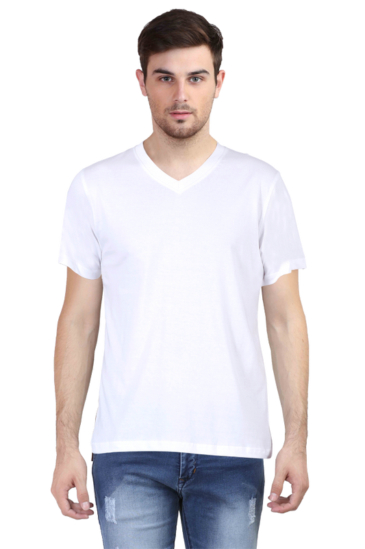 Male Vneck Half Sleeve White