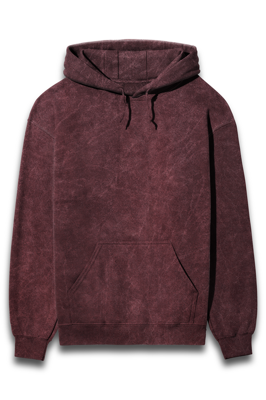 Unisex Acid Wash Hooded Sweatshirt Maroon