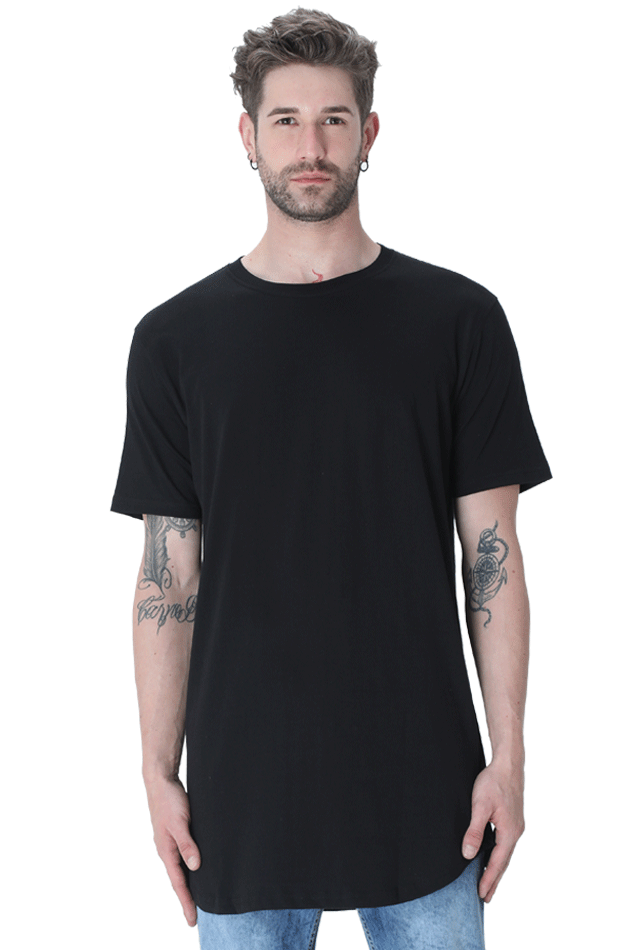 Male Longline Curved T-Shirt Black