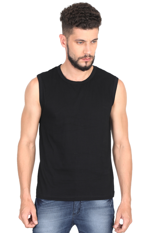 Male Round Neck Sleeveless Black