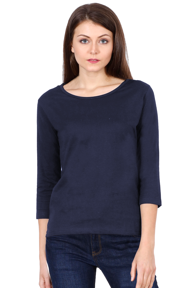 Female Round Neck Full Sleeve T-shirt in Navy Blue