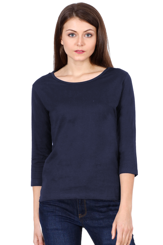 Female Round Neck Full Sleeve T-shirt in Navy Blue