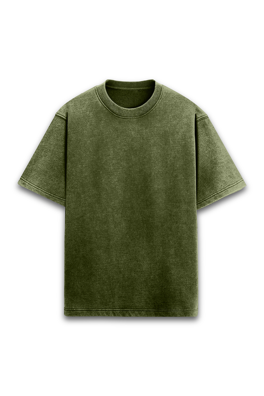 Olive Green Acid Wash Oversized Tee – Classic Edition