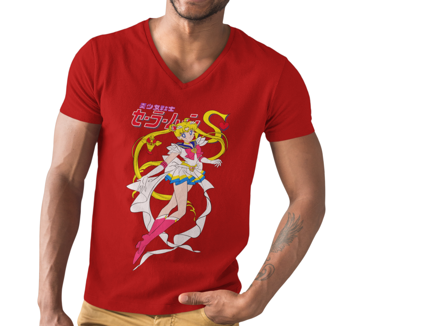 Male V-Neck Half Sleeve Classic Printed T-Shirt In Red