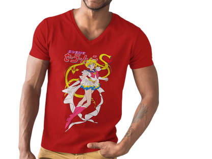 Male V-Neck Half Sleeve Classic Printed T-Shirt In Red