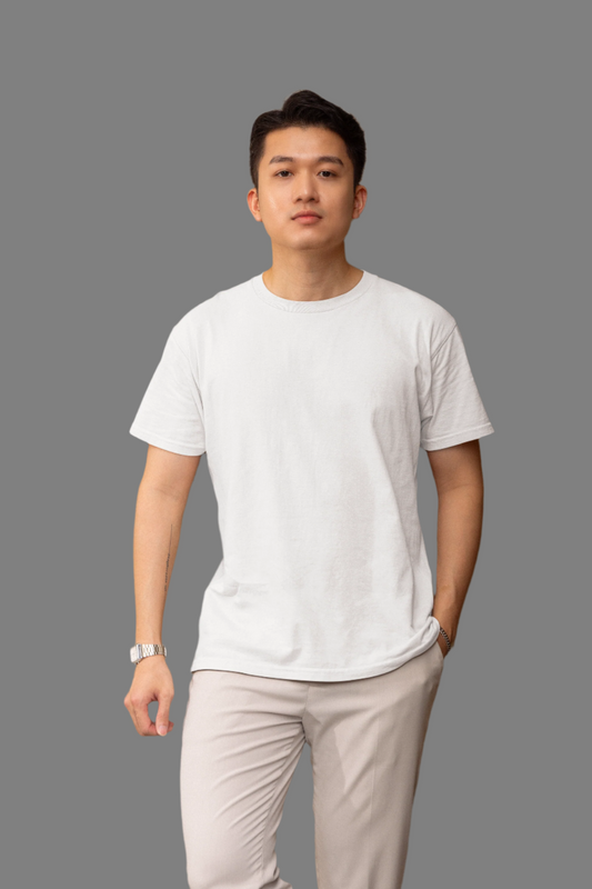 Male Round Neck Half Sleeve Standard White