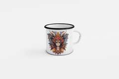 Durable Enamel Mug – 11 Oz, Stylish Black Rim