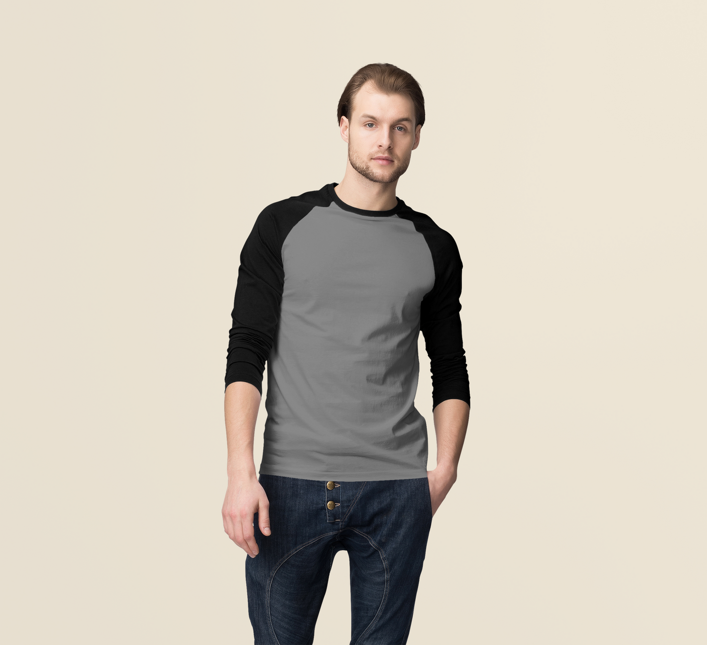 Male Raglan Full Sleeve Black Charcoal Melange