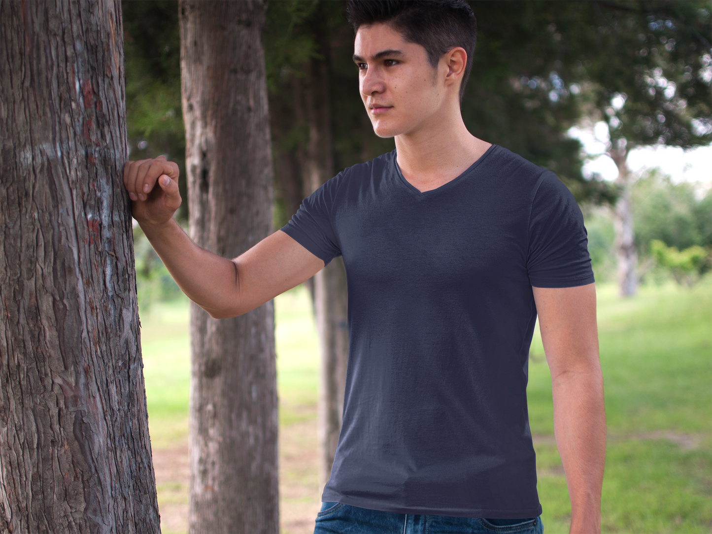 Male Vneck Half Sleeve Navy Blue