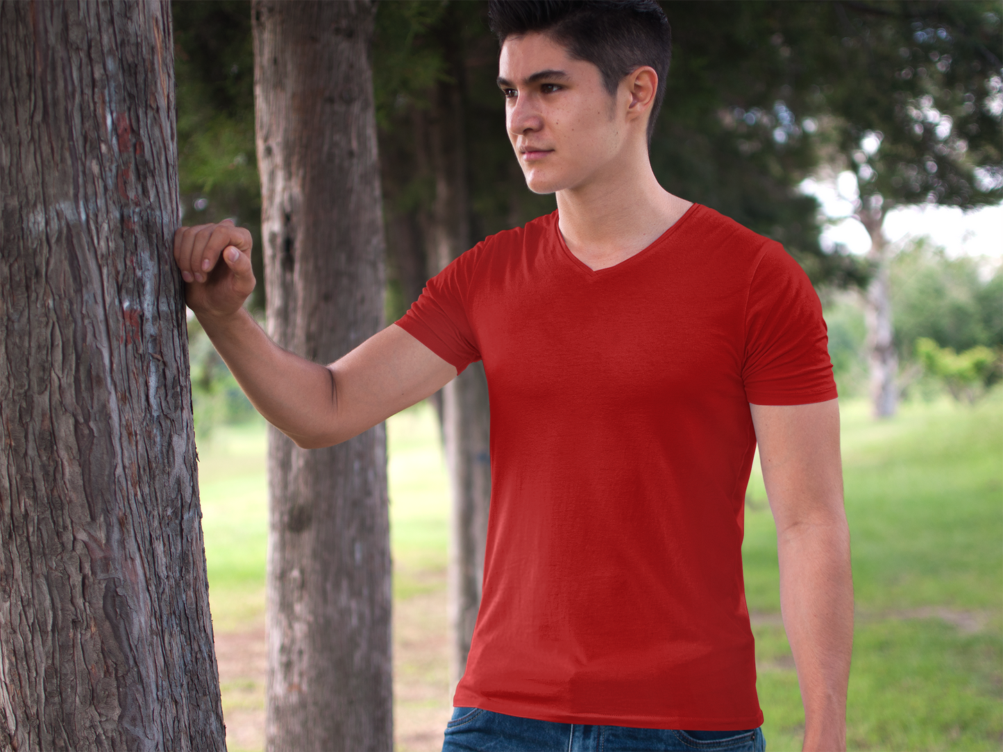 Male Vneck Half Sleeve Red