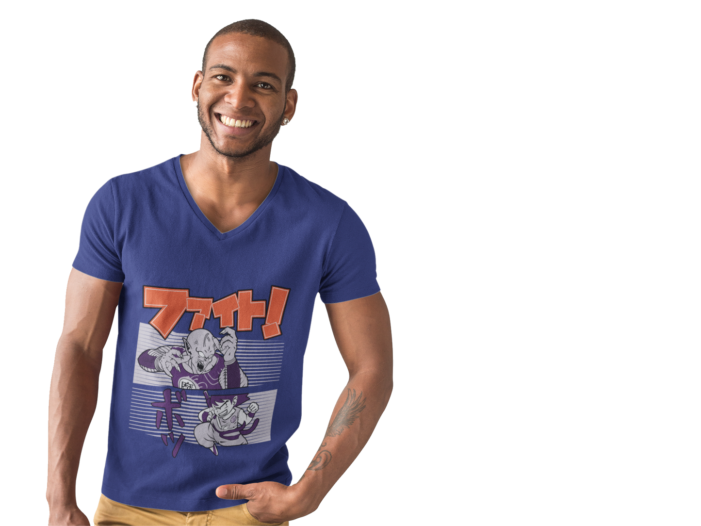 Male V-Neck Half Sleeve Classic Printed T-Shirt in Royal Blue