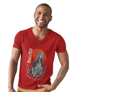 Male V-Neck Half Sleeve Classic Printed T-Shirt In Red