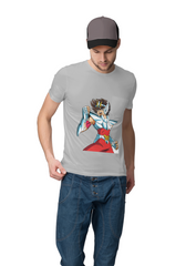 Male V-Neck Half Sleeve Classic Printed T-Shirt – Grey Melange