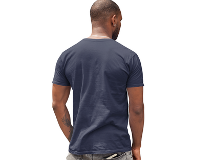 Male V-Neck Half Sleeve Classic Printed T-Shirt in Navy Blue