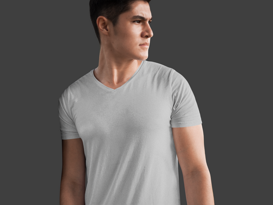 Male Vneck Half Sleeve Grey Melange